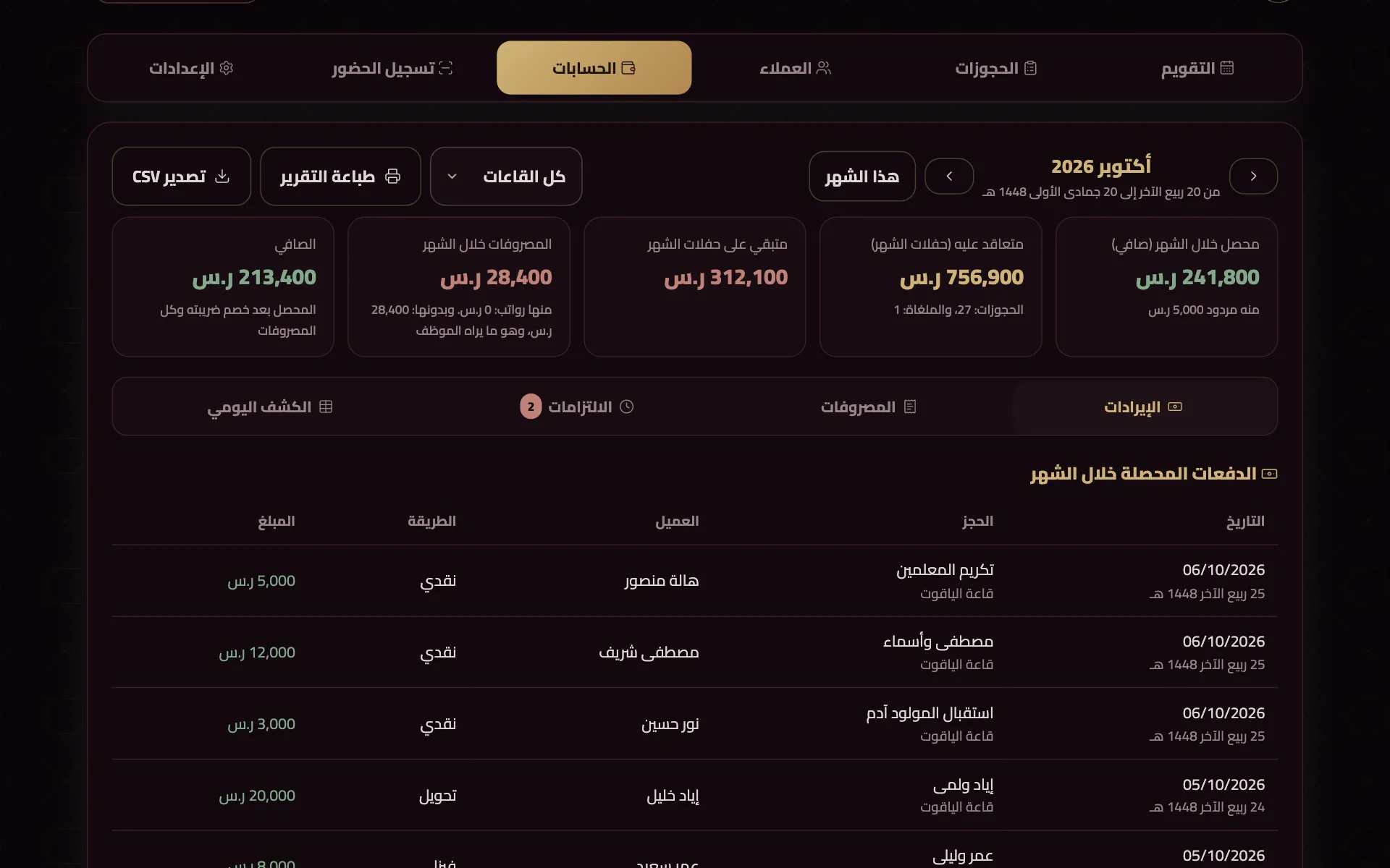 تقرير الإيرادات والكشف اليومي